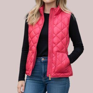 Kate Spade Pom Pom Pink Quilted Puffer Vest Gold Zipper Pockets Large $208 NWT